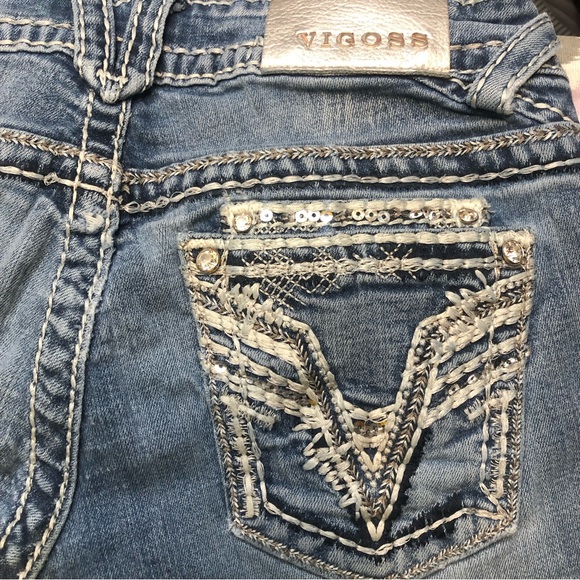 Vigoss The Dublin Bootcut Jeans Blue Denim Designer Jeans Crystals Gems low rise - Picture 13 of 15